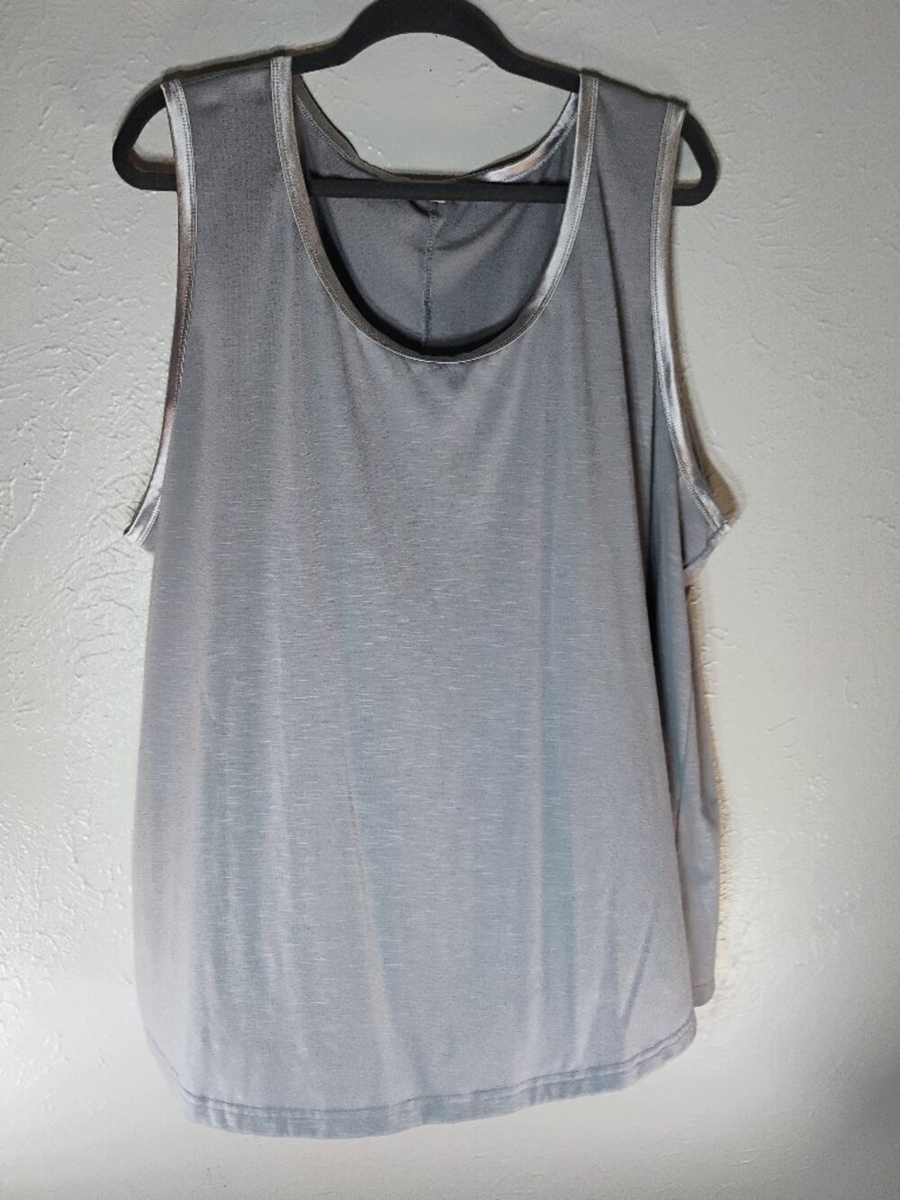 Grey Tank Top with Satin Trim Round Neck Women's Stretch Plus Size 5xl